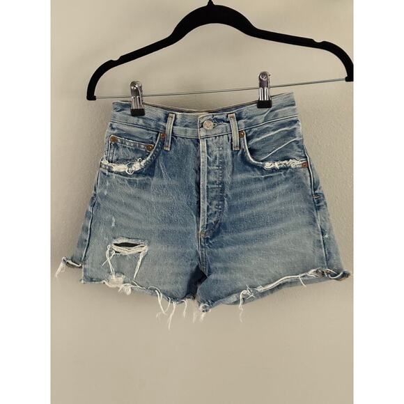 AGOLDE Dee High Rise Distressed Denim Shorts Size 24 - Picture 2 of 6